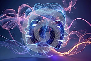 Futuristic 3D Wireframe Faces Representing AI and Digital Identity Generative AI