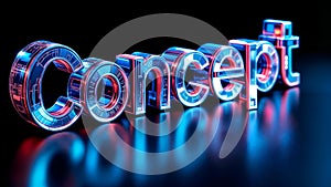 Futuristic 3D Word 'Concept' with Neon Effect and Circuit Patterns