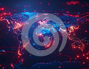 Futuristic 3D World Map with Glowing Data Streams and Global Connections, AI-Generated
