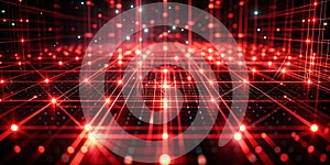 Futuristic dark red digital grid with glowing lines photo