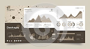 Futuristic dashboard design with multiple data visualizations, including line and bar