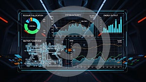 Futuristic Dashboard Displaying Industrial Metrics and Analytics in High-Tech Environment