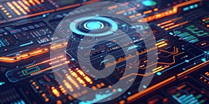 Futuristic dashboard with glowing data analytics a cybertech control panel