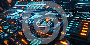 Futuristic dashboard with glowing data analytics a cybertech control panel