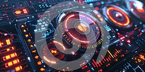 Futuristic dashboard with glowing data analytics a cybertech control panel