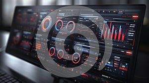 A futuristic dashboard interface displaying holographic financial information featuring intuitive touch controls and