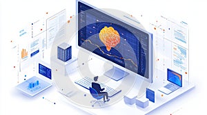 Futuristic Data Analysis and AI Brain Visualization