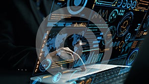 Futuristic Data Analysis Concept with Interactive Graphs and Digital Interface Displaying Global Trends and Insights in