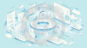 Futuristic data analysis with digital growth and interface icons