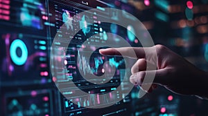 Futuristic data analysis with interactive digital interface for technology and business. Big Data Analysis