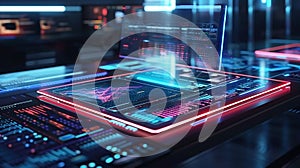 Futuristic data analysis interface with glowing elements and intricate details