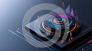 Futuristic Data Analysis Platform with Glowing UI Elements
