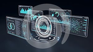 Futuristic Data Analysis Screens Glowing Ring Graphs