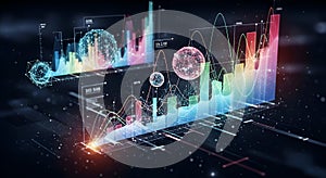 Futuristic Data Analytics Dashboard 3D Charts, Graphs, and Global Network Visualizations