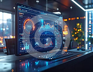 Futuristic AI Data Analytics Dashboard Business Intelligence Technology Interface