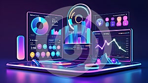Futuristic Data Analytics Dashboard Displaying Real-Time Insights and Metrics