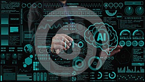 Futuristic Data Analytics Display with Artificial Intelligence Interface and Interactive Elements for Modern Technology