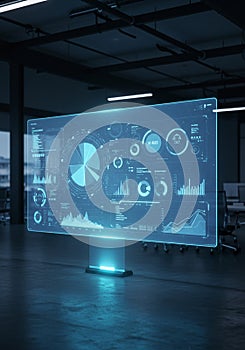 Futuristic Data Analytics Display in Modern Office