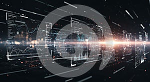 Futuristic Data Analytics Screens with Dynamic Graphs and Digital Light Effects