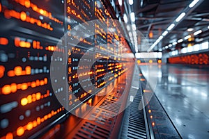 Futuristic Data Center with Advanced Digital Display and Network Grid Generative AI