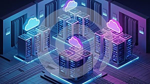 Futuristic Data Center With Cloud Computing Servers