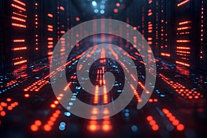 Futuristic Data Center with Red Binary Code Display for Technology Design Generative AI