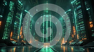 Futuristic Data Center with Digital Lights