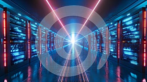 Futuristic Data Center with Glowing Servers