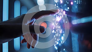 Futuristic Data Center Interface with Cyber Security and Cloud Integration