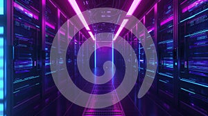 Futuristic Data Center with Neon Lights, Generative AI
