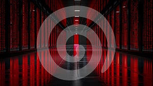 Futuristic Data Center with Red Digital Code photo