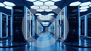 Data Center Servers Modern Server Room, Cloud Computing