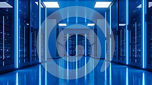 Data Center Server Room Modern Blue IT Infrastructure