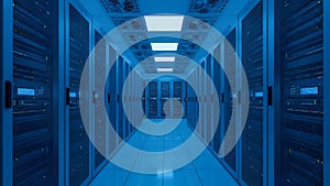 Futuristic Data Center Server Room Corridor