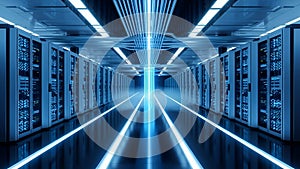 Data Center Server Room Modern Network and Cloud Computing