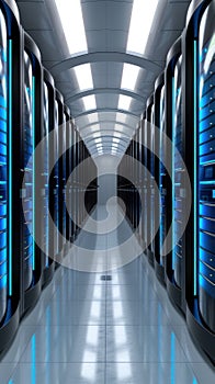 Futuristic data center server room interior