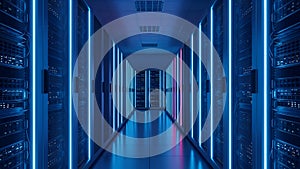 Data Center Server Room Modern Blue Network Technology