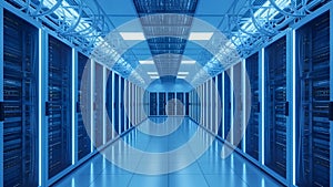 Data Center Server Room Modern Network and Cloud Computing