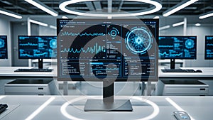 Futuristic Data Command Center: Real-Time Analytics in Sleek Tech Environment