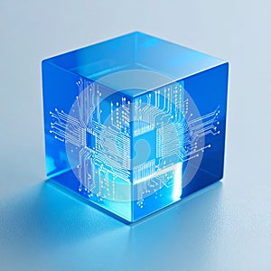 Futuristic Data Core Cube with Glowing Circuits