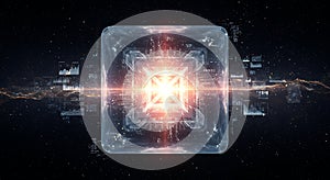 Futuristic data cube generating massive energy