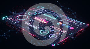 Futuristic Data Dashboard with Colorful Graph Charts on Dark Background