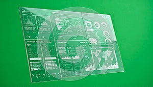 Futuristic Data Dashboard on Transparent Screen
