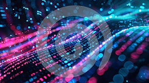 Futuristic data flow with binary code in neon colors