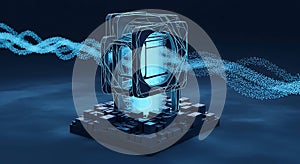 Futuristic data flow through a cybernetic core