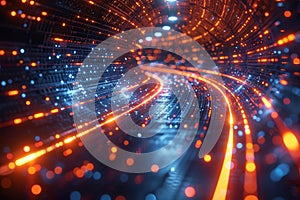 Futuristic data flow with explosion effect and neon rays in sci fi motion wallpaper