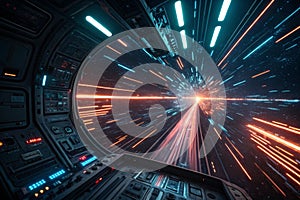 Futuristic data flow and explosion of neon rays