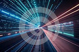 Futuristic data flow and explosion of neon rays