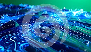 Futuristic Data Flow on a Glowing Microchip