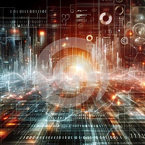 Futuristic Data Grid with Glowing Analytics and Digital Flow